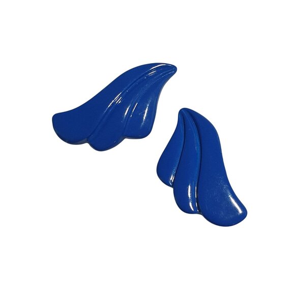 Blue Vintage Wing Shaped Clip On Earrings Modern Retro Style Statement Jewelry - Picture 1 of 4